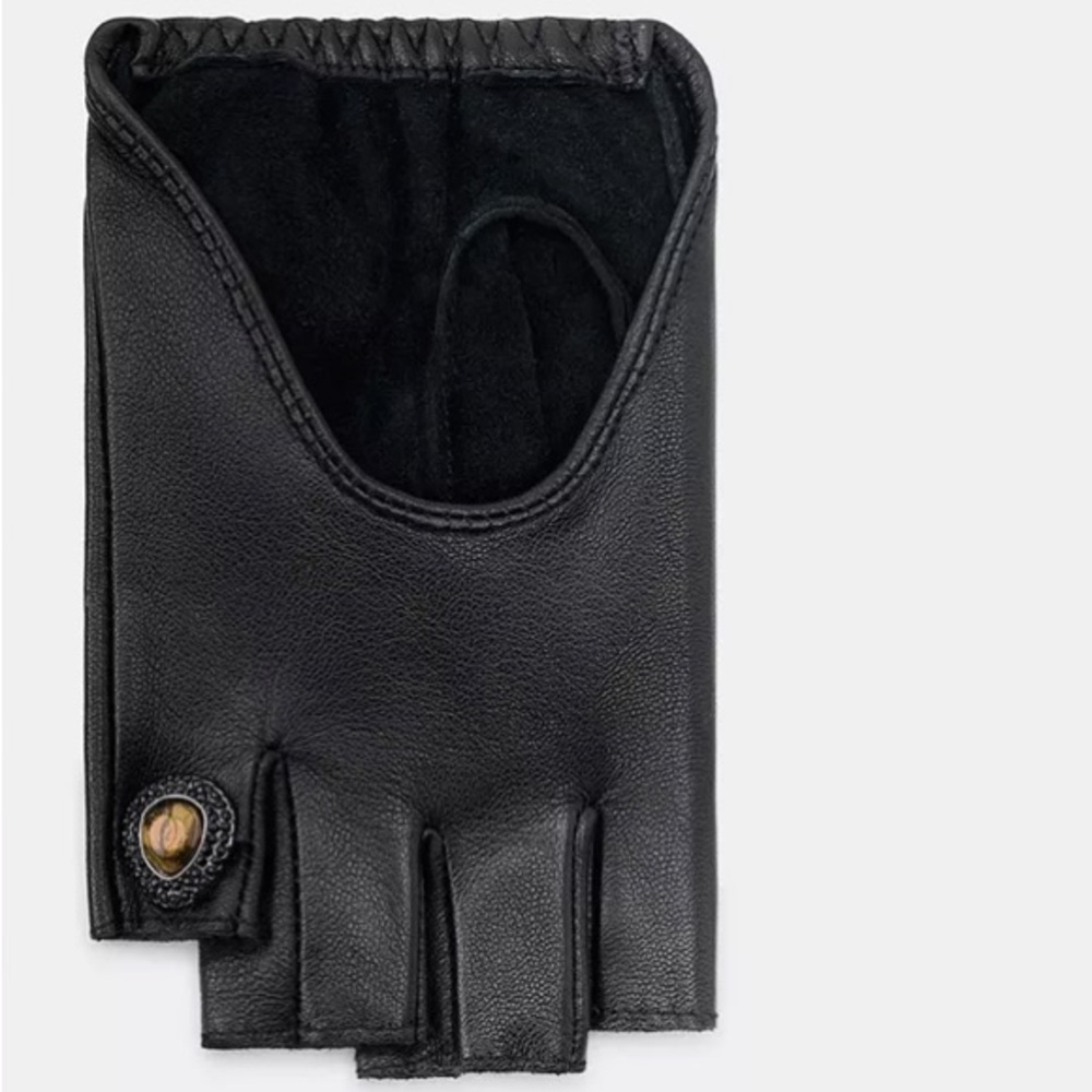 ZARA SHORT LEATHER GLOVES WITH BROOCHES SIZE M OR L - Picture 4 of 9